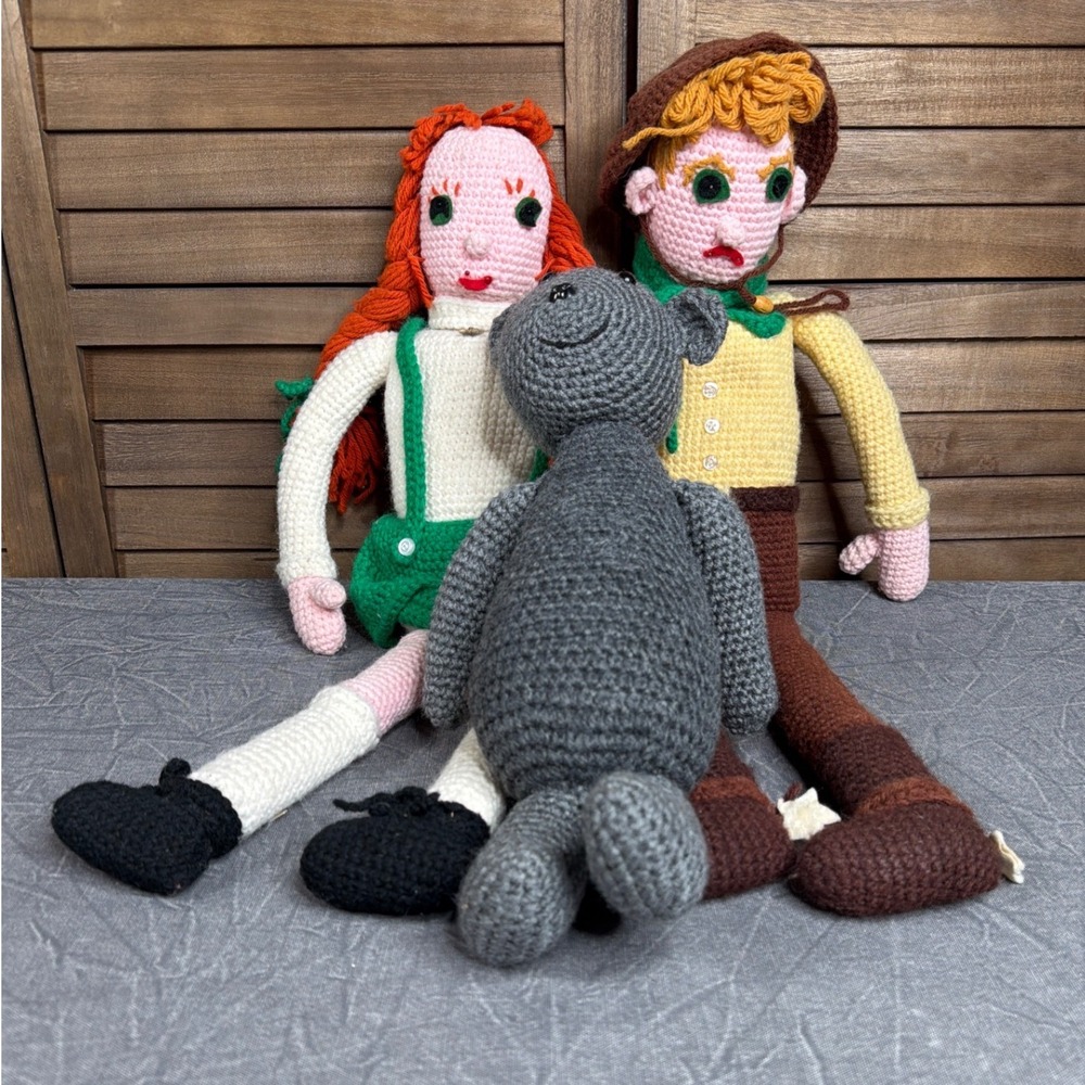 Crochet Doll Set Cowboy Girl Bear Multicolor Amigurumi Handmade 3pc Unbranded